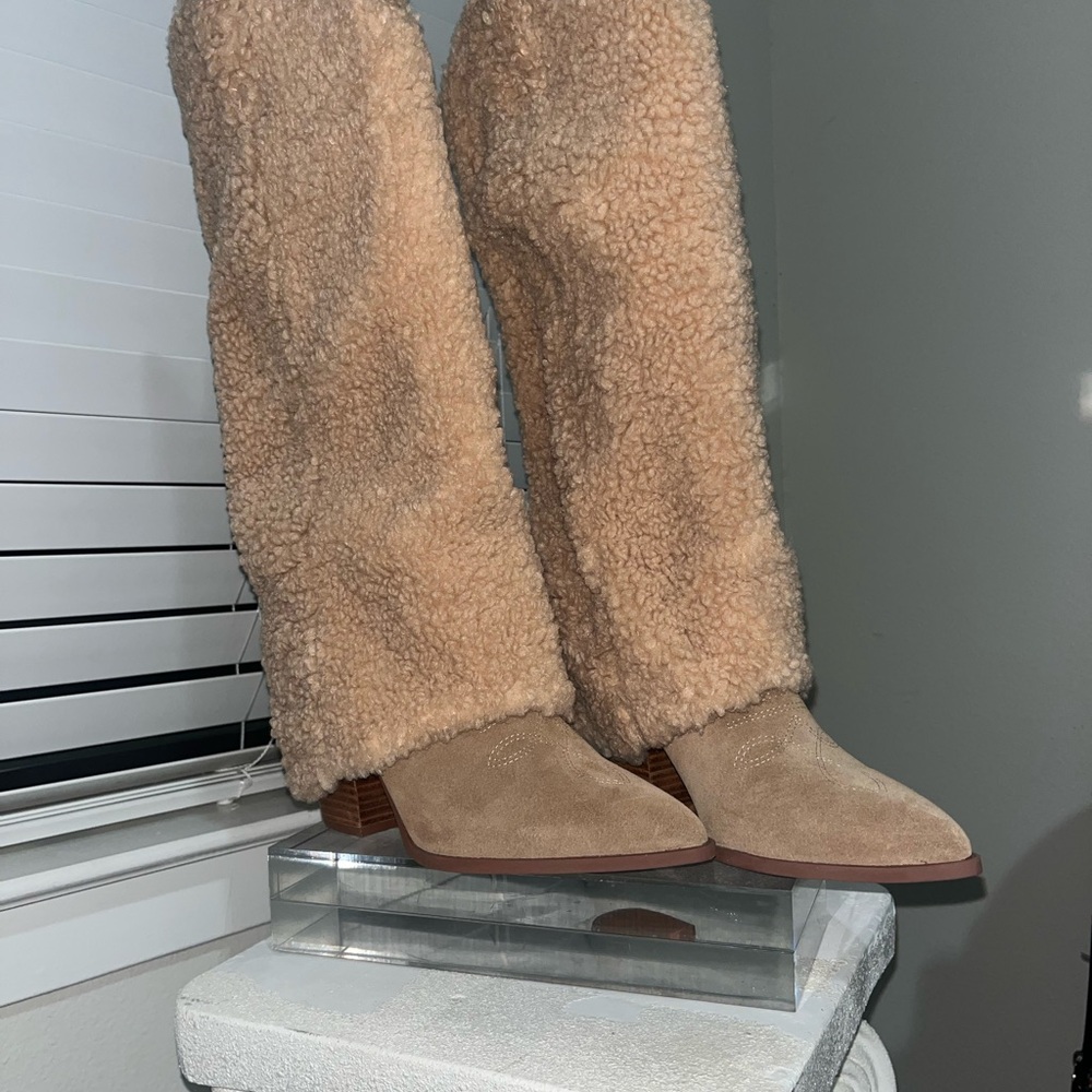 Steve Madden Tan Heeled Boots Plush Shearling